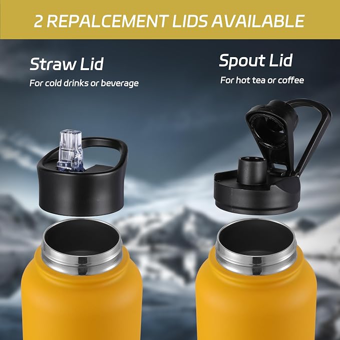 HASLE OUTFITTERS 32 oz Insulated Water Bottle Stainless Steel Double Walled Vacuum Sports Water Bottle with 2 Lids (Straw and Spout Lid) for Gym Camping Hiking(Yellow Orange Gradient,1)