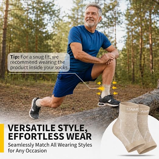 CAMBIVO 1 Pair Ankle Compression Sleeve for Men & Women – Soft, Breathable Support for Plantar Fasciitis, Achilles Tendonitis, Swelling & Sports Recovery – Easy to Wear, All-Day Comfort Fit