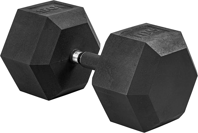 CAP Rubber Coated Dumbbell Weights, Free Weights for Home Gym Strength Training, Anti-Roll Hex Dumbbells with Black, Chrome & Comfort Grip Handles, Singles