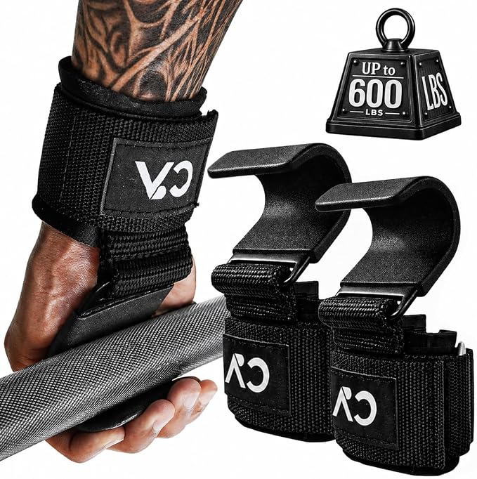 Weight Lifting Hooks (Pair) for Deadlifts, Pull Ups, Rows & Shrugs - Heavy Duty Gym Hooks with 8mm Padded Wrist Straps, Secure Grip Support for Weightlifting, Powerlifting & Strength Training