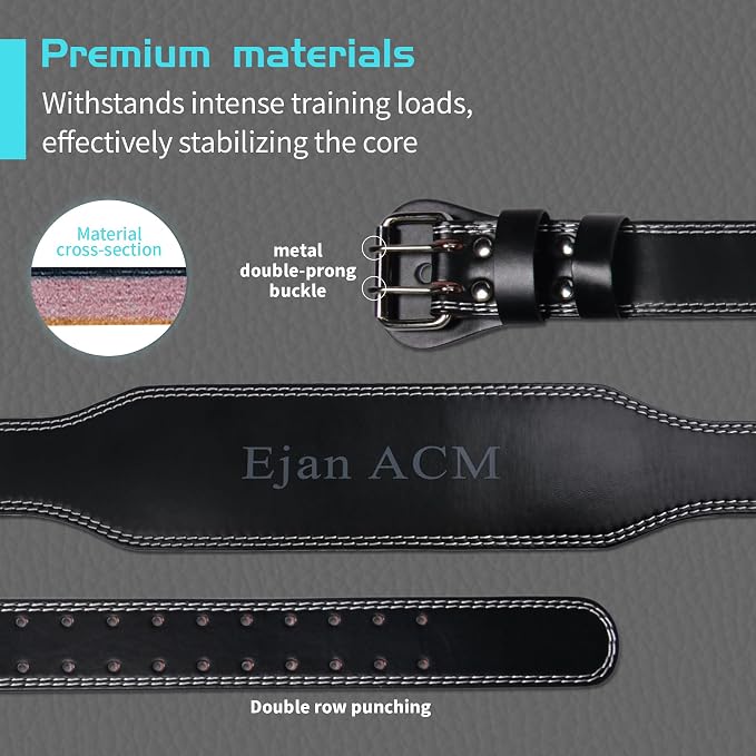 Leather Weight Lifting Belt 11 Adjustable Holes 4 and 6 inch for Lumbar Back Support Gym Weight Belt, Heavy Duty Workout, Training Strength, Powerlifting Weightlifting, Squat & Bodybuilding