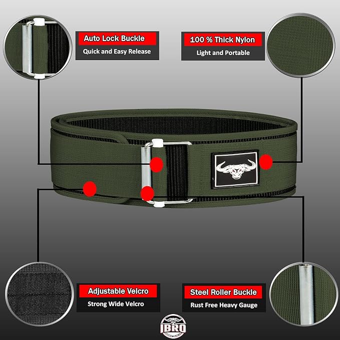 IBRO Quick Locking Premium Weight Lifting Belt - Back Support for Powerlifting, Cross Training & Gym Bodybuilding - 4 Inch Nylon Men and Women with Metal Buckle for Core Stability