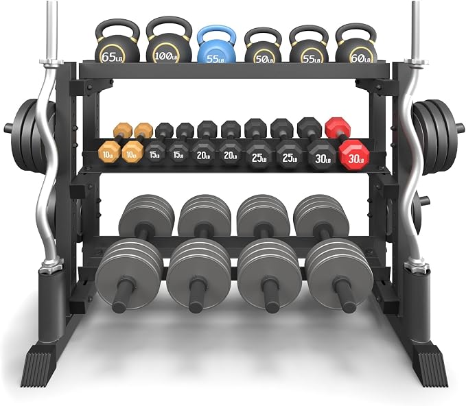 Jusgym Dumbbell Rack Stand Only, 3 Tier Adjustable Height & Angle 1200LBS | 48" Wide H-Shaped Stable Frame & Space-Saving Design, Heavy Duty Weight Rack for Home Gym, Fits Dumbbells Kettlebells, Plates