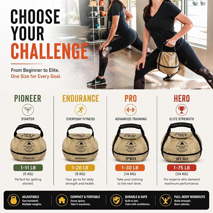 ActiveGoodsCo. Kettlebell Sandbag for fitness workout, different sizes Up to 75lb.
