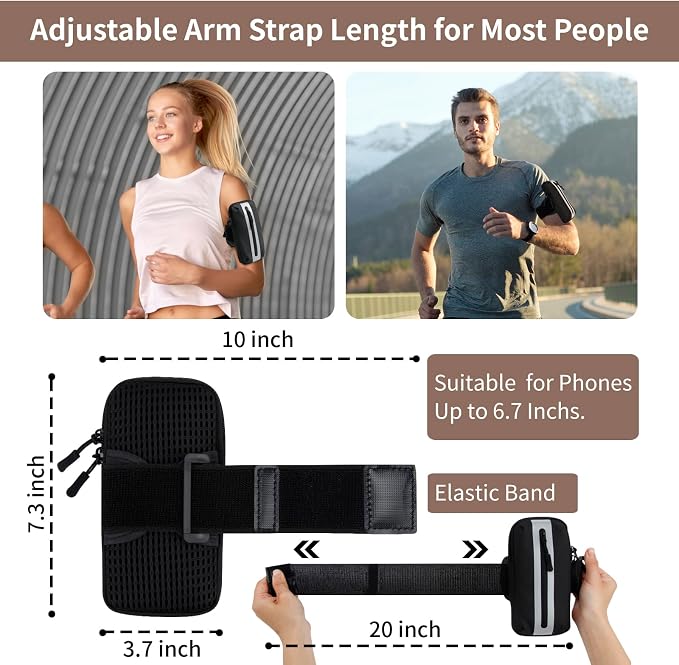 Prime Comfort Running Phone Holder Armband, iPhone Arm Bands for Exercise, Running Arm Bands for Cell Phone, Phone Purse Cell Phone Holder for Walking (Black)