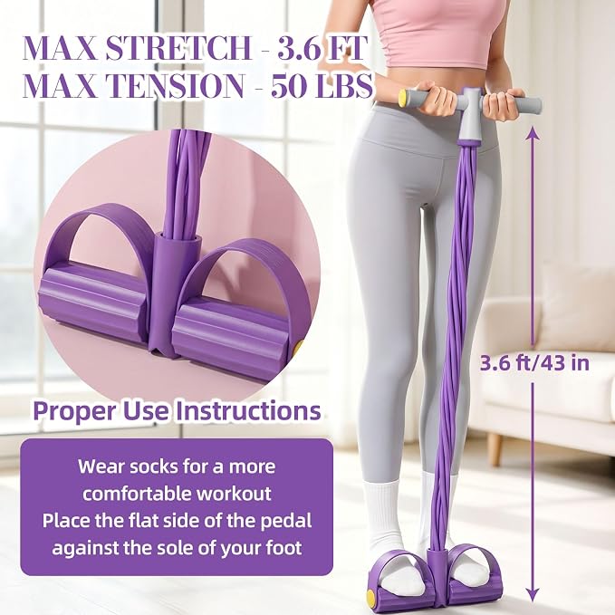 6-Tube Pedal Resistance Band with Handles | Professional Grade, Abdomen, Waist, Arm, Leg Workout, Home Gym Equipment for Full Body Training, Injury Prevention & Recovery