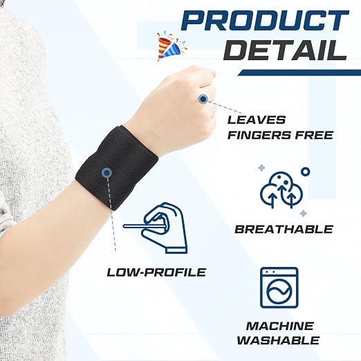 4 Pack Wrist Brace Adjustable Wrist Support Sport Straps for Tendonitis Carpal Tunnel Arthritis Gymnastics Wraps Pain Relief for Football Cheerleaders Fitness Weightlifting(Black)