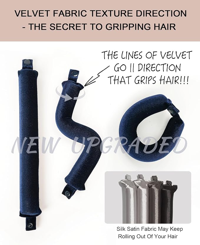 Classic Heatless Curls Overnight Rods No Heat Hair Curlers to Sleep Jumbo Foam Large Hair Rollers for Medium Long Hair Blowout Look, Heatless Flexible Curling Rod Set with Satin Wrap for Sleeping
