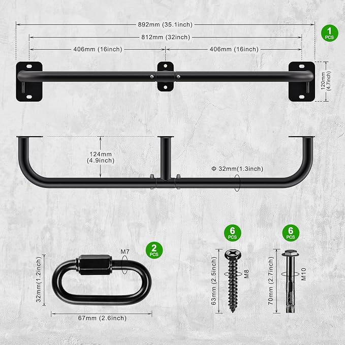 SELEWARE 32"/36" Wall Mount Pull Up Bar Joist Mount Chin Up Bar for Doorway | Heavy Duty Steel Construction Support 450 lb, w/Resistance Band Hooks, Fits 32"/36" Wall Studs for Home Gym Strength Training