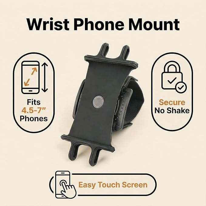 Wristband Phone Holder Mobile Phone Black Wrist Band | 360°Rotatable Hiking Biking Running Sports Wristband for Smartphones 4.5-7''