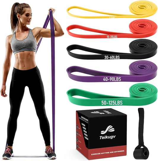 Resistance Bands for Working Out, Pull Up Assistance Bands Set, Exercise Workout Bands for Full-Body Training, Fitness, Physical Therapy, Home Gym for Women & Men (5-125lbs)