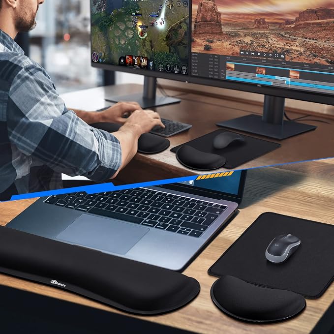 Gimars 3Pcs Memory Foam Keyboard Wrist Rest, Mouse Pad Wrist Support for Easy Typing Pain Relief, Ergonomic, Comfortable Keyboard Mouse Pad Set for Computer, Laptop, Home & Office