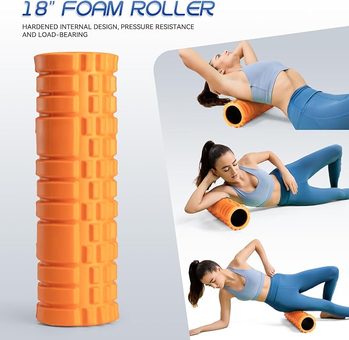 Krightlink 2-in-1 18" Foam Roller Set for Deep Muscle Massage | Foam Roller Back Roller for Fitness Relieves Muscle Pain Myofascial Trigger Point Release Pilates, Yoga (18" Orange)