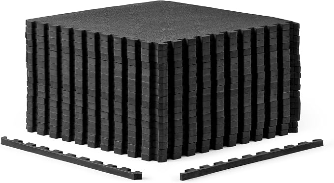 CAP Barbell 3/4-Inch Interlocking EVA Foam Exercise Puzzle Mat Home Gym Flooring - 3 Pack | 24" x 24" x 3/4" | Pebble Pattern - Black