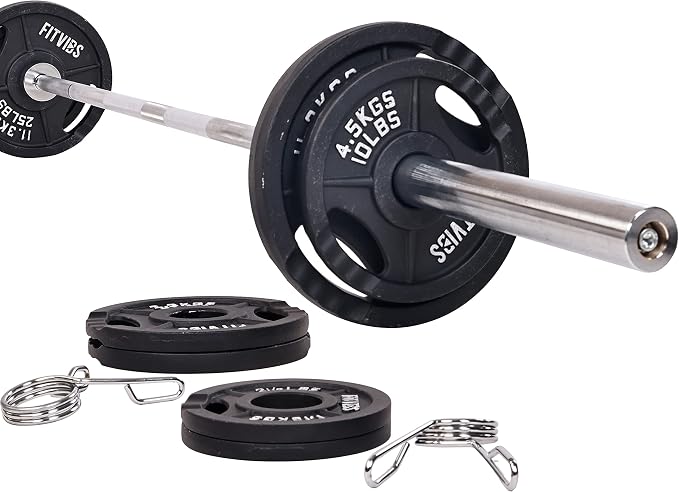 Signature Fitness Cast Iron Olympic 2-Inch Weight Plates Including 7FT Olympic Barbell, 130-Pound, 300-Pound or 325-Pound Set, Multiple Packages