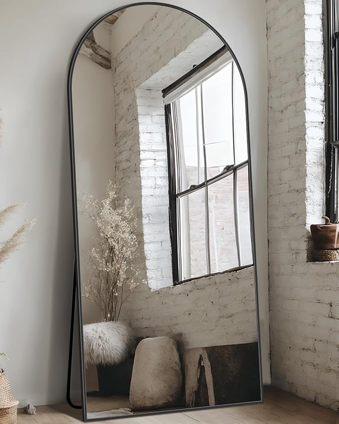 Full Length Mirror, Arched Floor Mirror Freestanding, Floor Standing Full Body Mirror with Stand for Bedroom, Hanging Mounted for Living Room Cloakroom