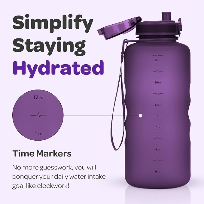 Hydracy 2L Large Water Bottle, 100% BPA Free Tritan Plastic, Leakproof, Zero Condensation, Motivational Timeline, Safe, Non-Toxic, Durable, Smart Design | BPA-Free Tritan, Leakproof Flip-Top Lid,No-Sweat Sleeve,Carry Strap,Daily Intake Tracking for Gym...