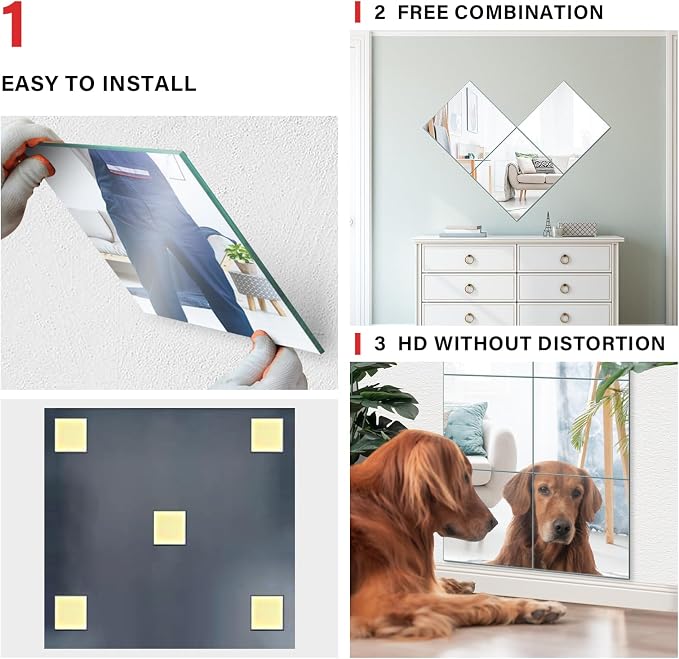 JAMBALAY Home Gym Mirrors for Gym, 8Pcs 12″×14″ HD Glass Full Length Wall Mirror Tiles, Self Adhesive Frameless Wall Mirror for Bedroom, Living Room, Over The Door
