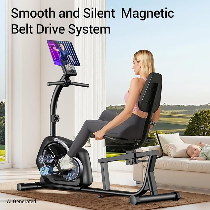 Recumbent Exercise Bike, Magnetic Staionary Bikes for Home with 16-level Resistance & Adjustable Seat, Staionary Bike for Seniors Adults, 350 LBS & LCD Monitor