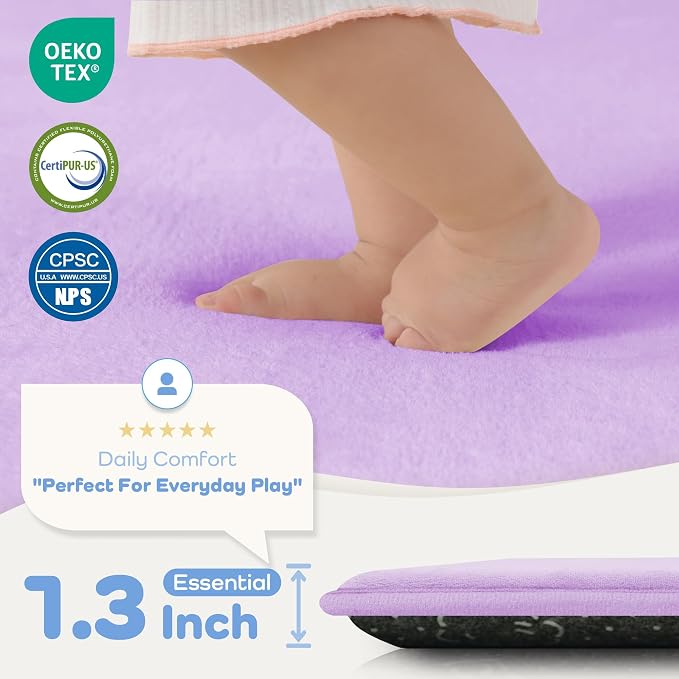 1.3" Thick Baby Floor Play Mat 50x50 Padded Playpen Mat, Violet | Memory Mat for Baby to Play, Waterproof Easy Care with Non-Slip Tummy Time Play Mat for Nursery Playroom Classroom