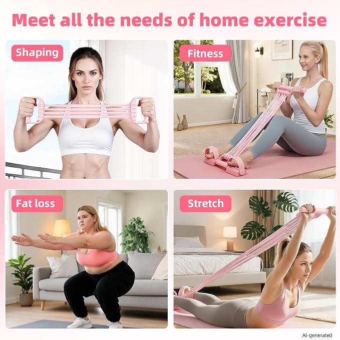 Pedal Resistance Band, 2026 Upgraded 8-Tube 3-in-1 Sit-Up Assistant, Natural Latex Portable Band for Core Abdominal, Back Stretching, Chest Expansion, Arm Training, Home Gym Yoga