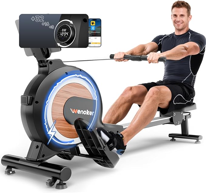 WENOKER Rowing Machine, Magnetic Rowing Machine for Home, Upgraded 32-Levels Resistance with Smart Electronic Knob, 350 LBS Weight Capacity, Compact Rower Machine Easy Assembly.