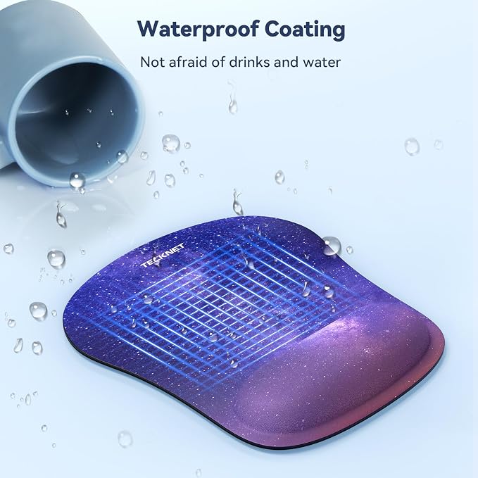 TECKNET Ergonomic Mouse Pad with Wrist Support | Soft Memory Foam, Fast Rebound, Pain Relief，Waterproof Surface, Non-slip Base