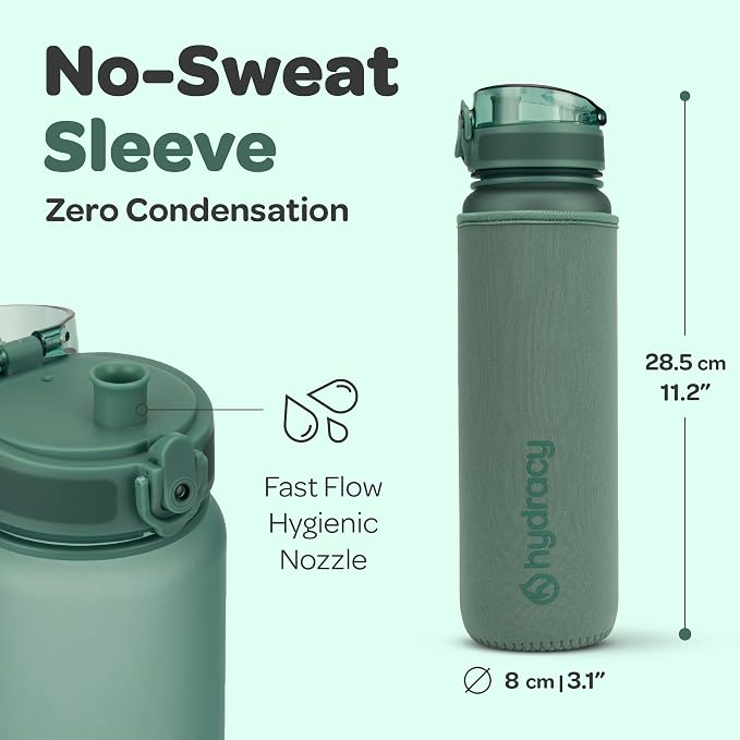 Hydracy Motivational Water Bottle with Time Marker & Fruit Infuser 32 oz | BPA-Free Tritan, Leakproof Flip-Top Lid,No-Sweat Sleeve,Carry Strap,Daily Intake Tracking for Gym,Sports,Outdoors