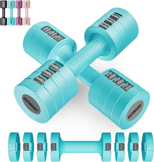 EAST MOUNT Adjustable Dumbbells 5 lb Dumbbells Set of 2 / Pair 10 lb Total Free Weights 6 in 1 Women Hand Weights for Home,Office,Gym Exercise Training 2lb 3lb 4lb 5lb Fast Adjust