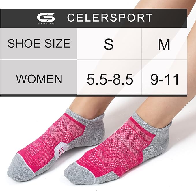 CS CELERSPORT 6 Pack Women's Ankle Running Socks Cushioned Low Cut Tab Athletic Socks