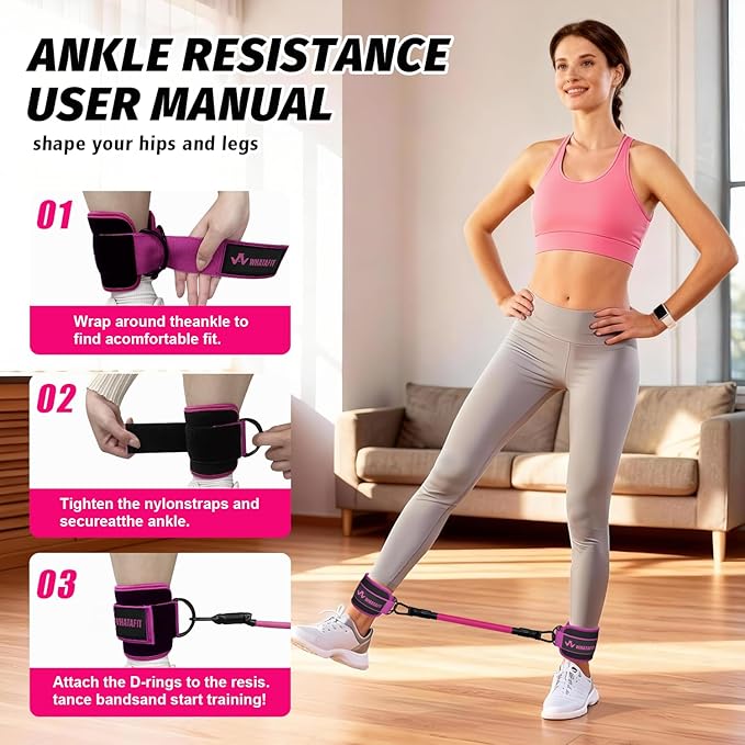 WHATAFIT Resistance Bands with Handles, 5-Level Exercise Bands for Workout | Natural latex,10-50 lbs, stackable to 150,Ankle Straps, Door Anchor,Guide. For Strength, Yoga,Home Gym,Travel & Workout.