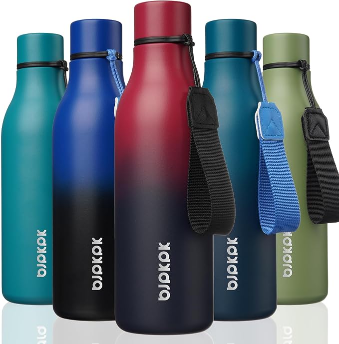 BJPKPK 18oz Insulated Water Bottle, Stainless Steel Bottle with Carry Strap | Keep Cold & Hot Vacuum Insulation, Leak-Proof BPA-Free Design, Slim Bottle Fits Most Cup Holders for Gym, Office & Travel