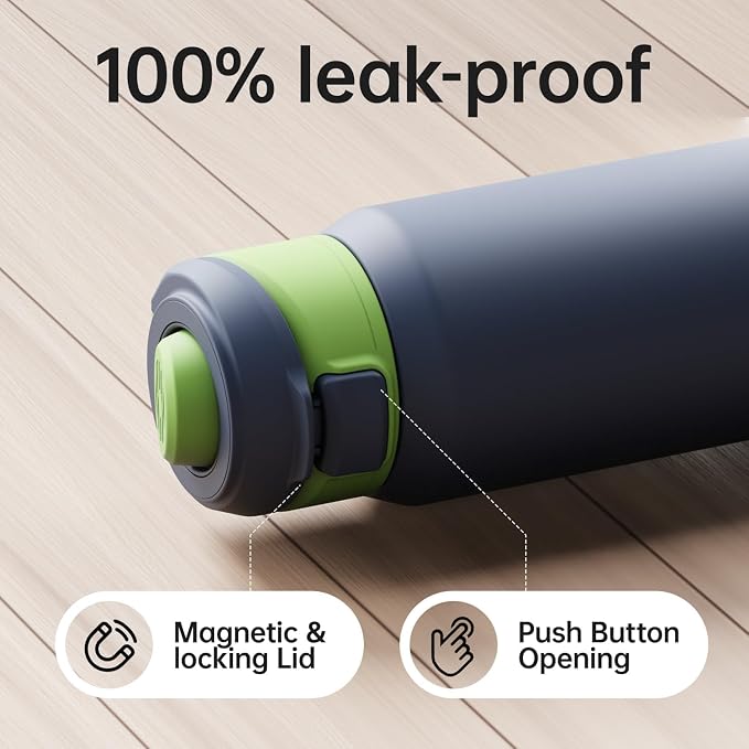 Insulated Magnetic Water Bottle - Reusable Stainless Steel Bottle with MagSafe Compatible Phone Holder -Keeps Cold for 24 Hours - Perfect for Gym, Sports, and Travel- Navy Blue 32oz