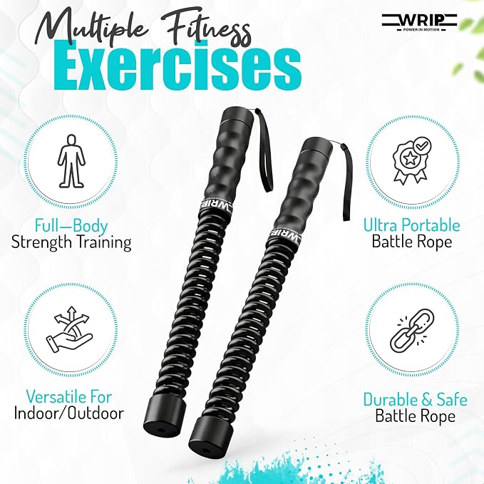 Ropeless Battle Ropes Weighted, Home Gym Equipment, Fat Burning Cardio, Small Space Exercise Equipment, Shoulder Exercise Stick, Travel Workout Equipment, Arm workout, Core Strength Training Equipment