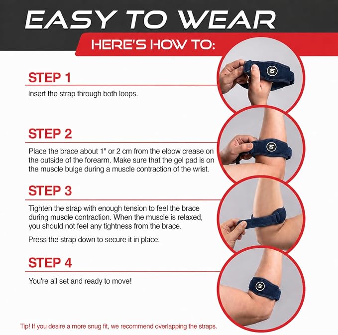Sleeve Stars Tennis Elbow Brace for Men & Women, Elbow Brace for Tendonitis, Tennis Elbow Strap, Golfers Elbow Brace, Elbow Support Wrap for Tennis Elbow Relief, Fits 9"-23" (Single/Navy Blue)