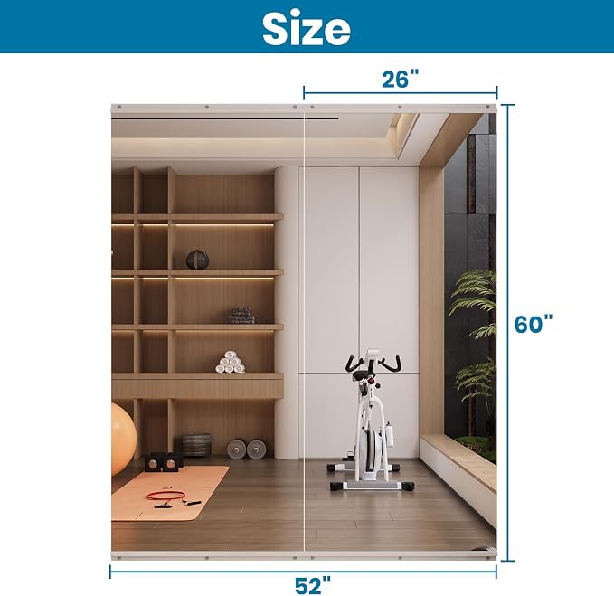 LOVMOR Home Gym Mirror 60"x26" 2 Pack, Wall Mounted Frameless Home Decor Mirror, Full Length for Yoga Dancing Room Living Room Bathroom