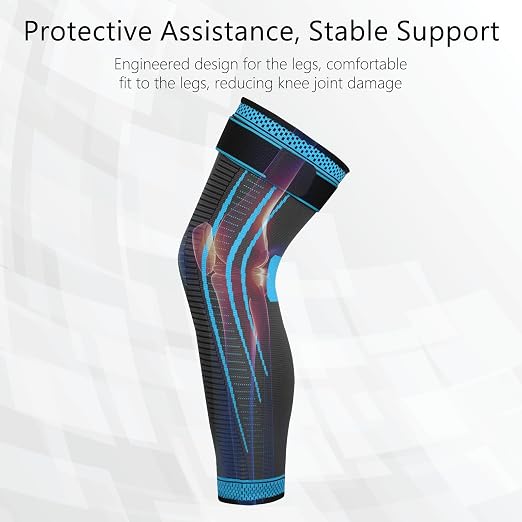 Full Leg Compression Sleeves 2 Pack anti Sliping Ventilation Long Knee Support with Wraps for Men and Women Long Knee Compression Sleeve for ACJ, PCL, Meniscus Tear, Arthritis (XL, Blue)