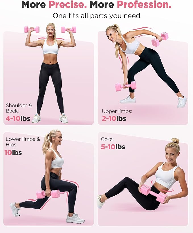 FEIERDUN DB3 5-in-1 Adjustable Dumbbell Set, 6LB/10LB Pair Adjustable Weights for Women at Home, Dual Locking Stable Hand Weights with TPU Soft Handle, Home Gym, Rehab, Pilates, Yoga, Strength Training