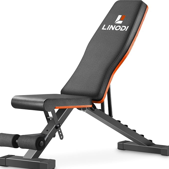 LINODI Adjustable Weight Bench for Home Gym & Full Body Workout | Foldable Incline Decline Flat Workout Bench for Full Body Strength Training, Dumbbell Press & Ab Exercises