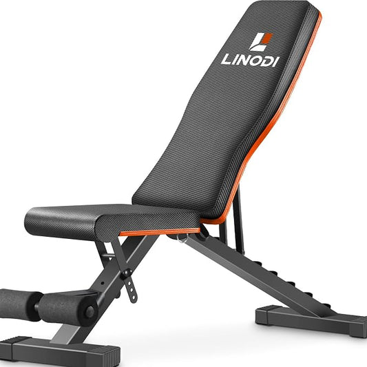 LINODI Adjustable Weight Bench for Home Gym & Full Body Workout | Foldable Incline Decline Flat Workout Bench for Full Body Strength Training, Dumbbell Press & Ab Exercises