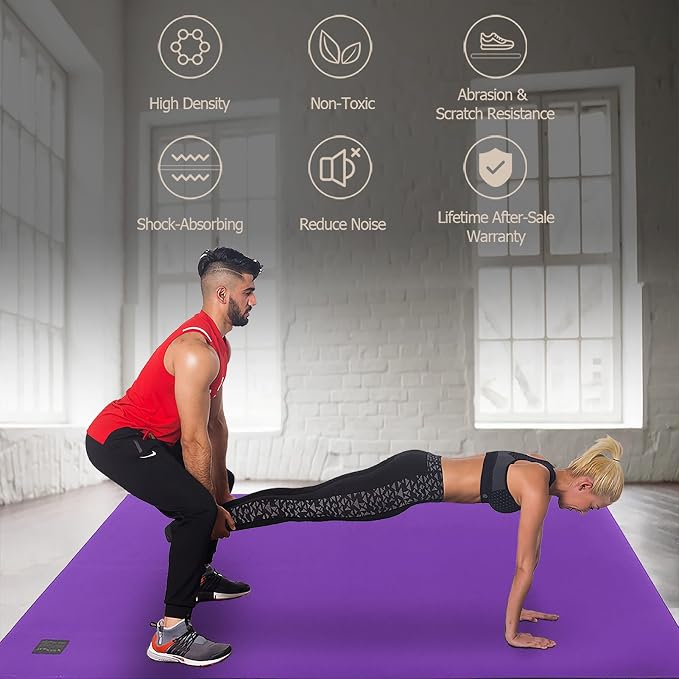 GXMMAT Large Exercise Mat 6'x4'/6'x5'/6'x6'(7mm), Thick Workout Mats for Home Gym Flooring, Extra Wide Non-Slip Durable Cardio Mat, Shoe Friendly, Perfect for Plyo, MMA, Jump Rope, Weights, Fitness
