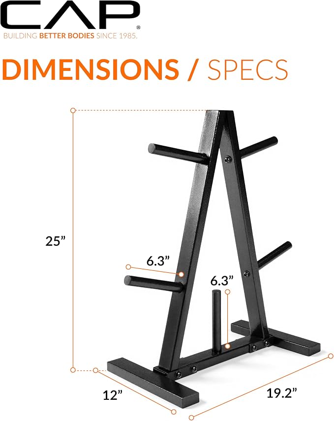 CAP Barbell 1-Inch Plate Tree Rack, Black | Heavy-duty plate tree, Space-saving storage, Organizes 1-inch standard weight plates, strength training Home gym equipment