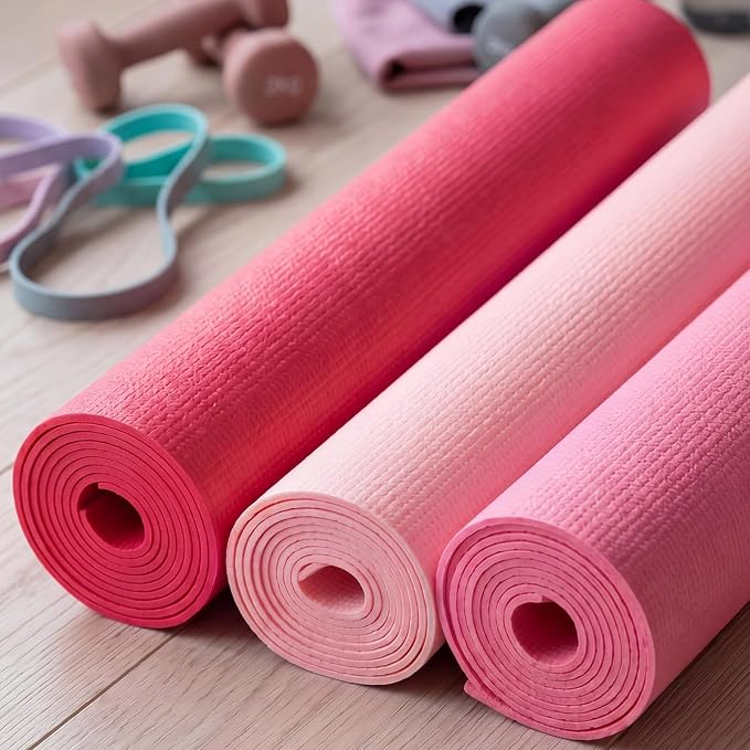 Funtery 3 mm Thin Yoga Mats Bulk, 68 x 24 Inches Lightweight PVC Exercise Mats Non Slip Workout Fitness Pads for Yoga Pilates Stretching Classes Gym Home Studio
