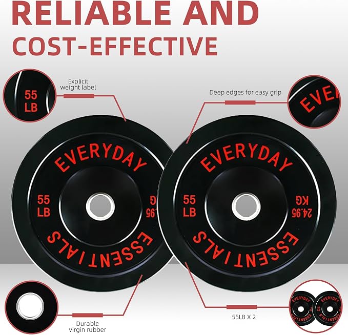 Fitvids 2-Inch Olympic Bumper Plates, Perfect Weight Plates for Weightlifting and Strength Training, Multiple Weights Available