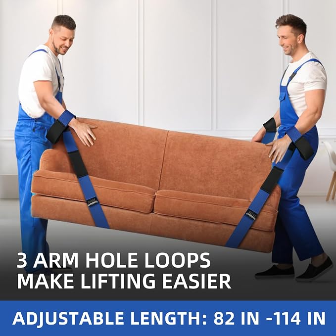 Ytonet Furniture Moving Straps for Lifting, 2-Person Lifting Straps | Appliances Lifting Straps Moving with 12 Thickened Sponge Pads, Heavy Objects up to 800 lbs, 114 In Wire Rope Slings Blue