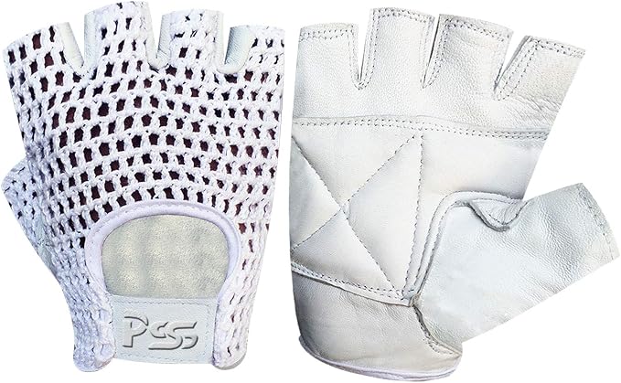 Fingerless Net Gloves Cycle Biker Gym Cycling Driving Body Building Weight Lifting 404 White Leather White Mesh (White, Medium)