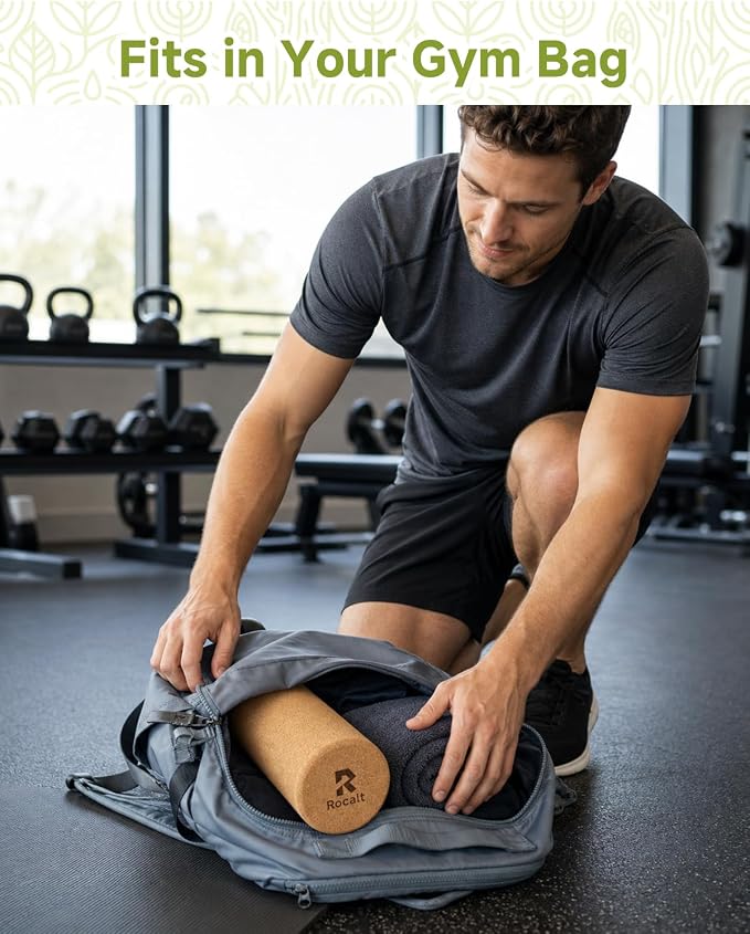 Rocalt Cork Roller 12 Inch, Full Body Stretch and Muscle Massage Roller | Natural cork, firm support for feet & calves stretching, rolling, and full body muscle release.