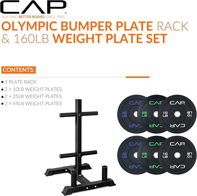 CAP 2-inch Olympic Bumper Plate Weight Set | 100-370 lbs | Multiple Colors | Storage Rack Optional