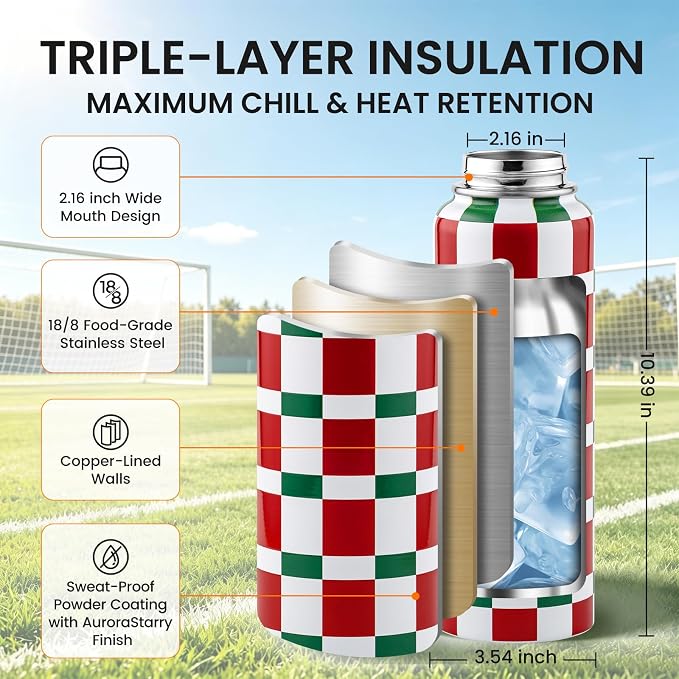 RAYMYLO Insulated Water Bottle 40 oz, Triple Wall Vacuum Stainless Steel | (Cold for 36Hrs, Hot for 18Hrs), Leak Proof & Non-BPA, Modern Water Flask Jug with Paracord Handle & Straw Spout Lids