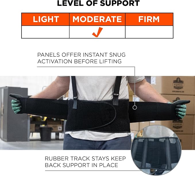 Ergodyne ProFlex 1400UN Back Support Belt, 8.75" Spandex, Universal Size, Fits Waist 28"-46 inches, Black